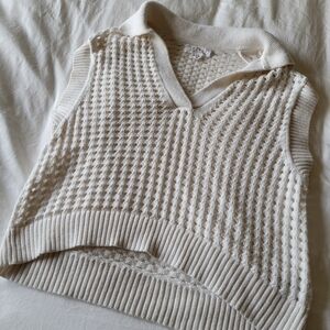 Cream Knit Sleeveless Sweater Vest